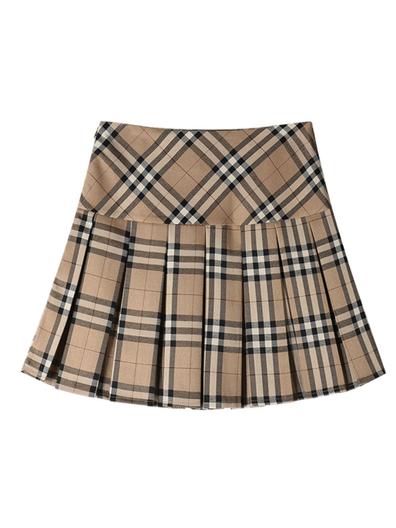 Gabriella' Khaki Plaid Pleated Mini ...